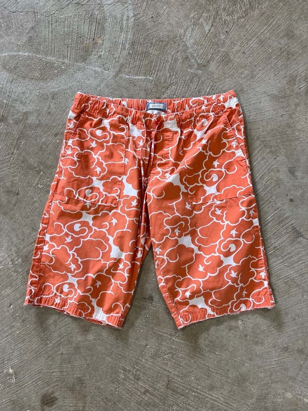 Vintage Y2K Aerie Women’s Orange Floral Bermuda Shorts Size S Cotton